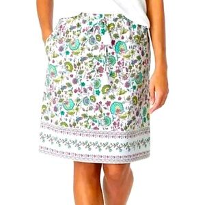 J. JILL White Turquoise Pink Floral Stretch Elastic Waist Drawstring Skirt Sz L